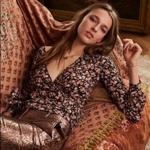Sezane Floral Wrap Blouse